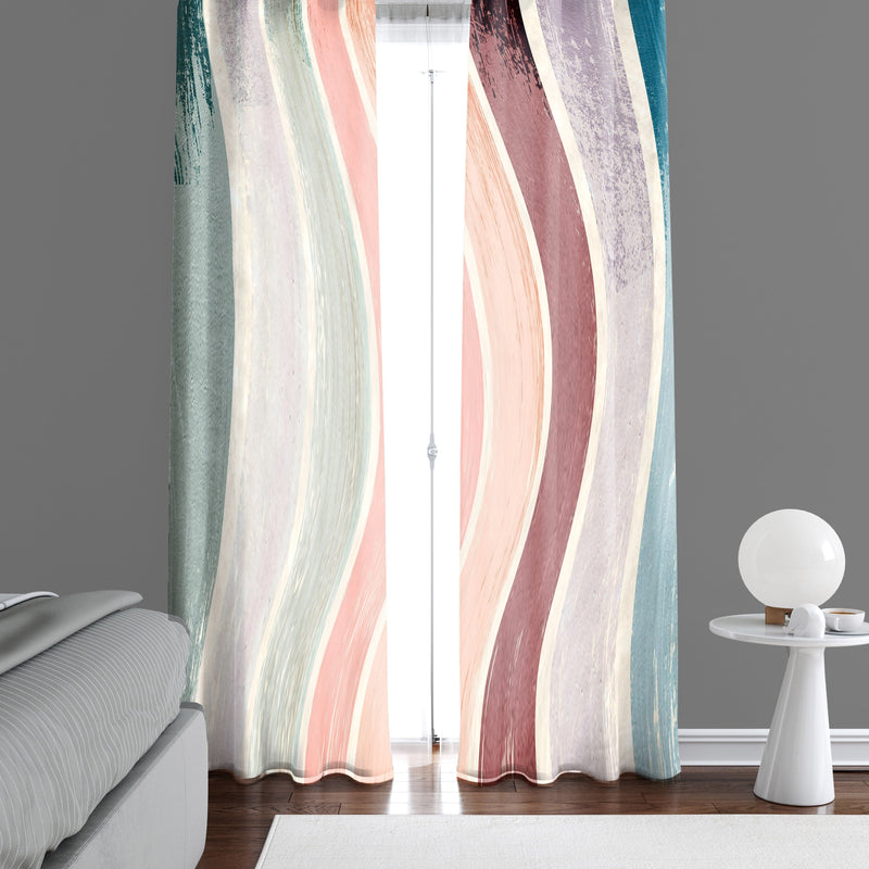 Pastel Abstract Wavy Stripe Window Curtains - Deja Blue Studios