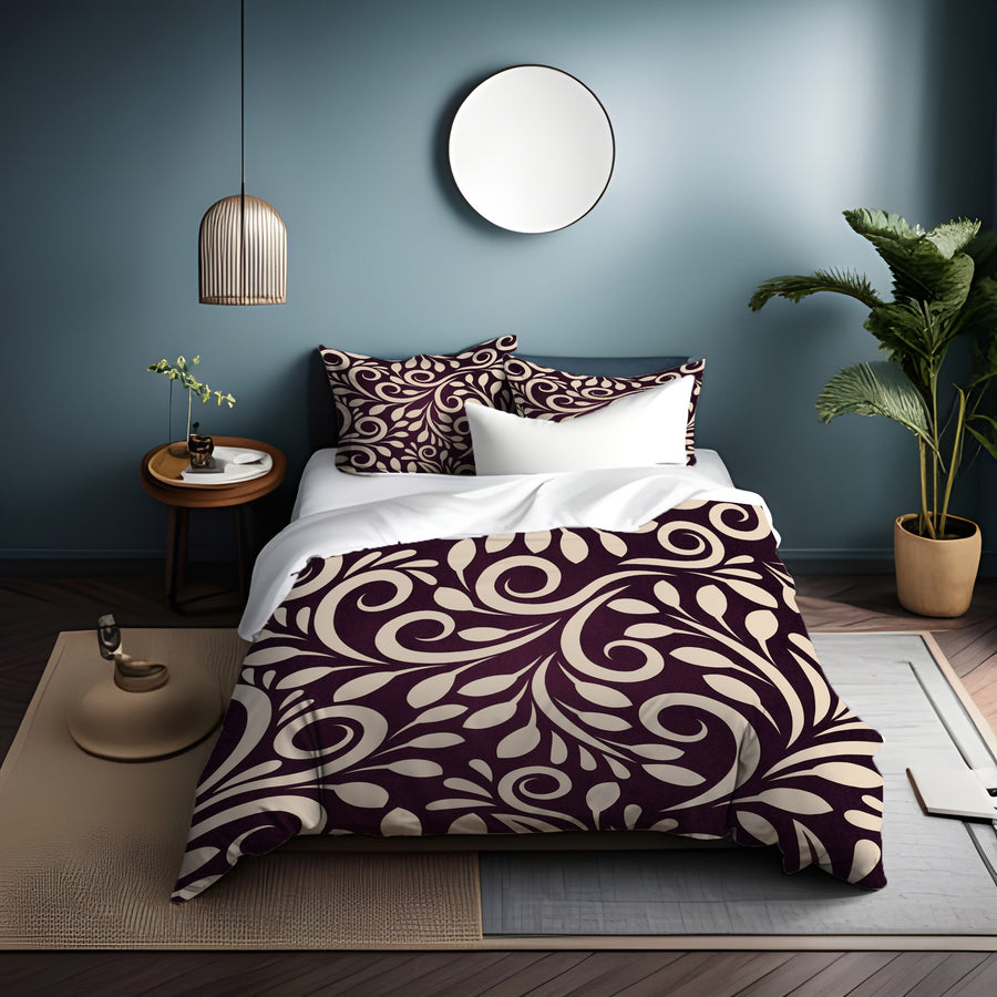 Purple Ornamental Scroll Pattern Duvet Cover