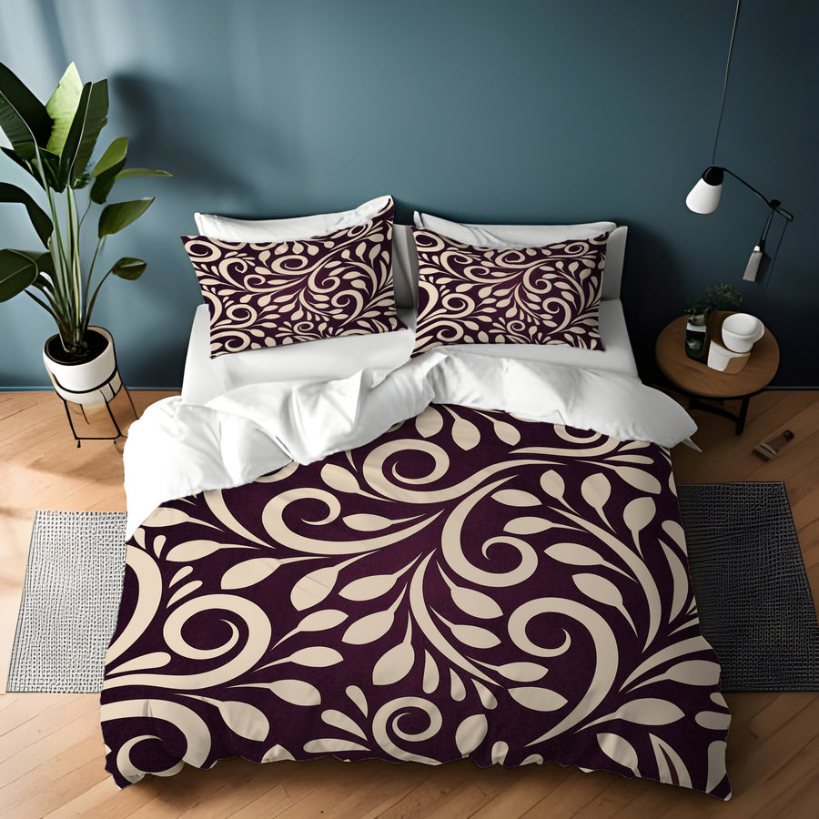 Purple Ornamental Scroll Pattern Duvet Cover