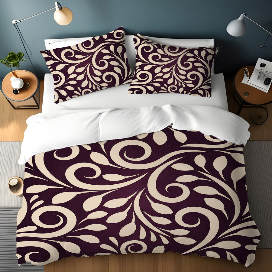 Purple Ornamental Scroll Pattern Duvet Cover