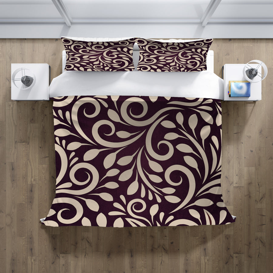 Purple Ornamental Scroll Pattern Duvet Cover