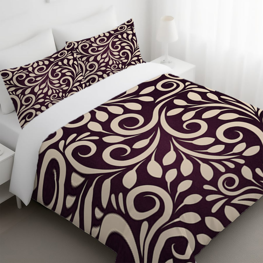 Purple Ornamental Scroll Pattern Duvet Cover