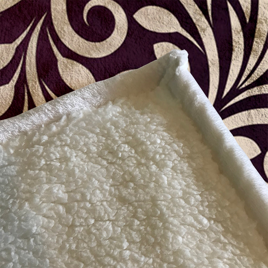 Purple Ornamental Scroll Pattern Fleece Sherpa Blanket