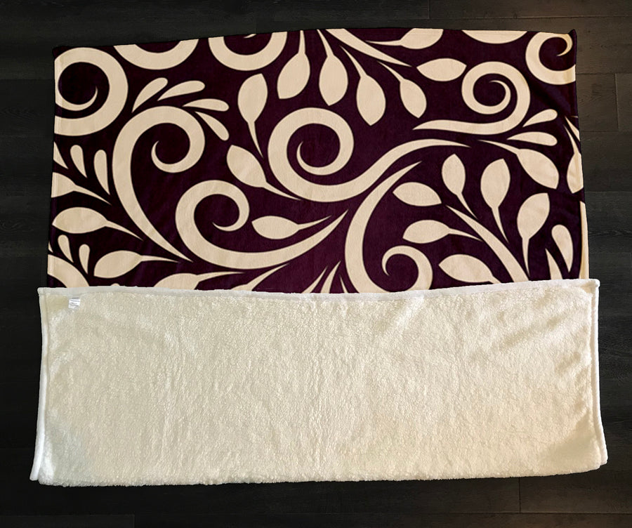 Purple Ornamental Scroll Pattern Fleece Sherpa Blanket