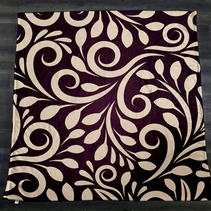 Purple Ornamental Scroll Pattern Fleece Sherpa Blanket