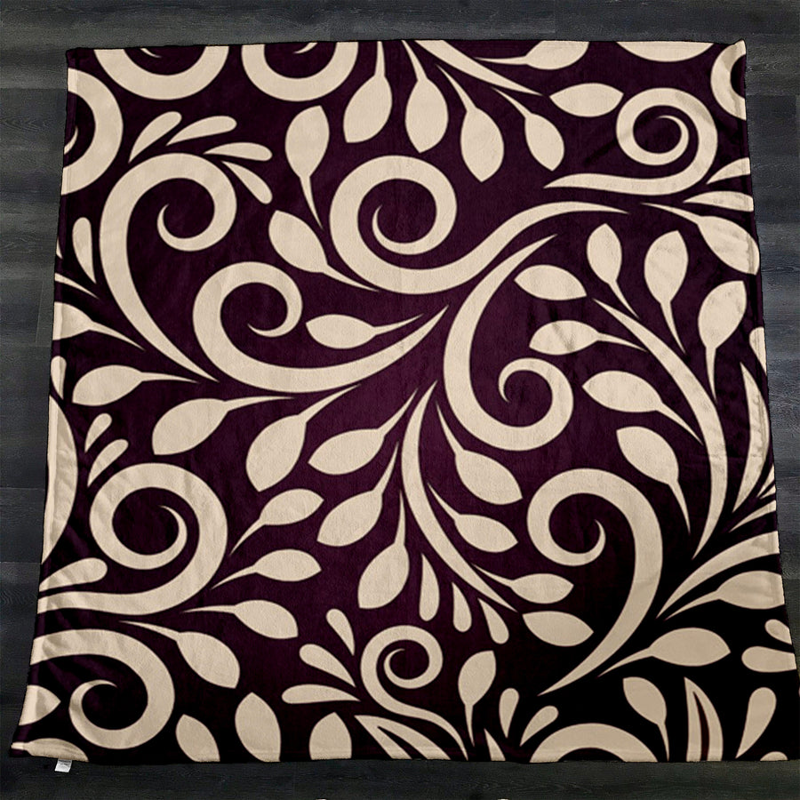 Purple Ornamental Scroll Pattern Fleece Sherpa Blanket