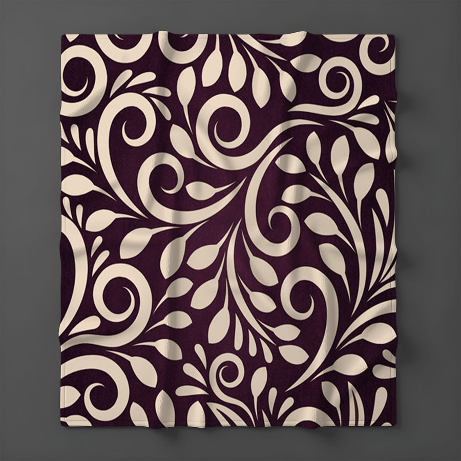 Purple Ornamental Scroll Pattern Fleece Sherpa Blanket