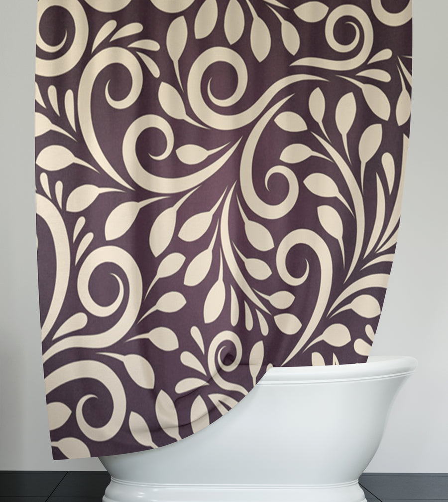 Purple Ornamental Scroll Pattern Shower Curtain