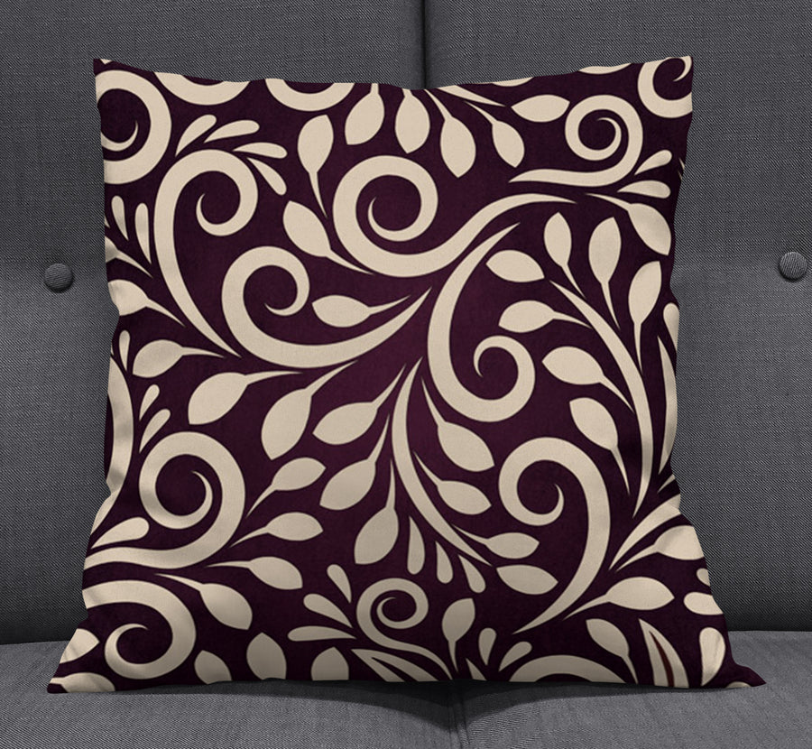 Purple Ornamental Scroll Pattern Throw Pillow Cover