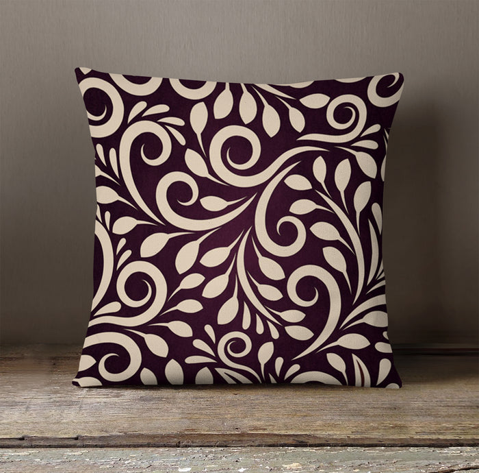 Purple Ornamental Scroll Pattern Throw Pillow Cover