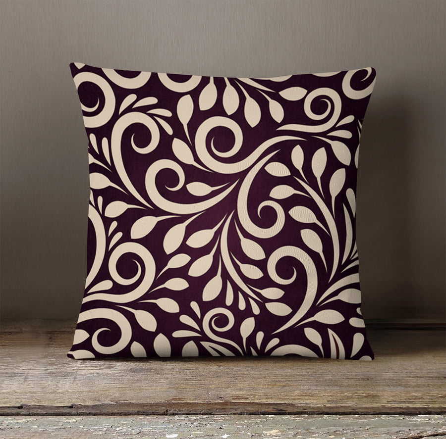 Purple Ornamental Scroll Pattern Throw Pillow Cover
