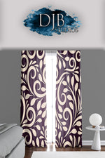 Burgundy and Beige Ornate Pattern Window Curtains - Deja Blue Studios