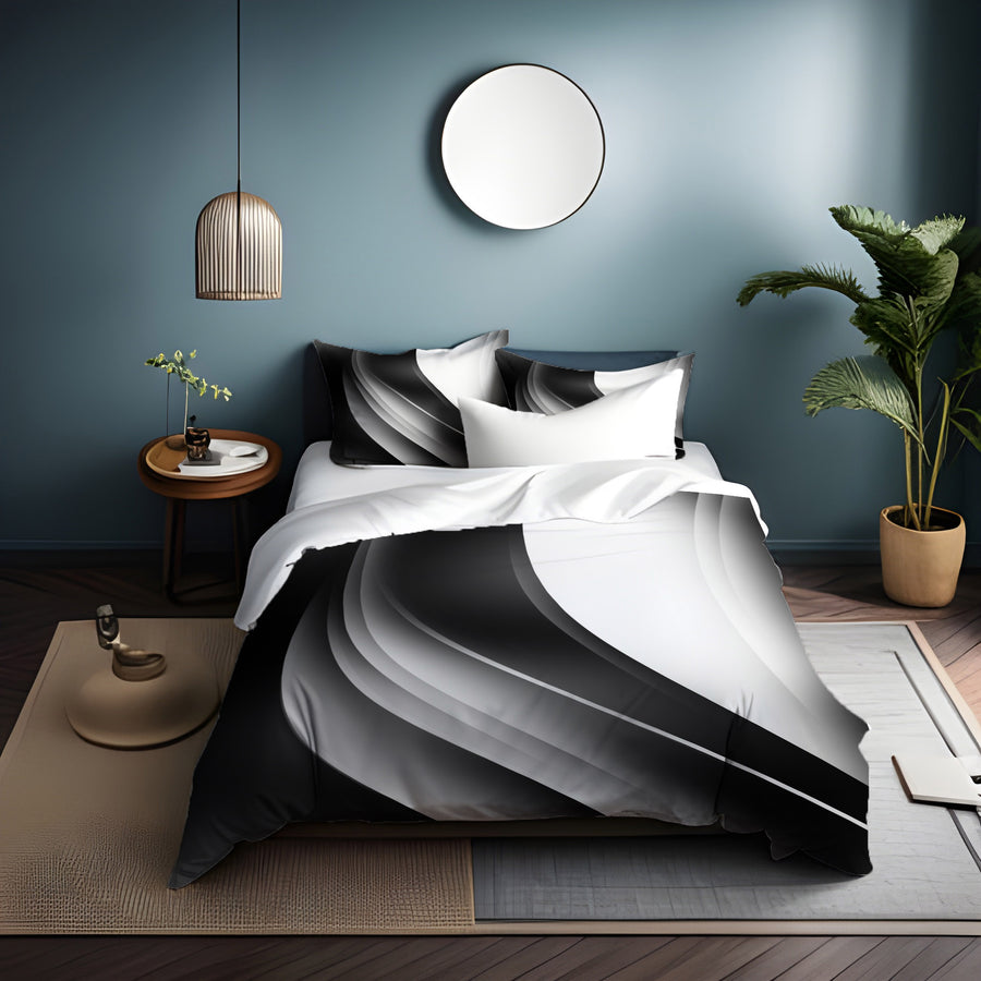 Black and White Curved Line Abstract Pattern Duvet Cover