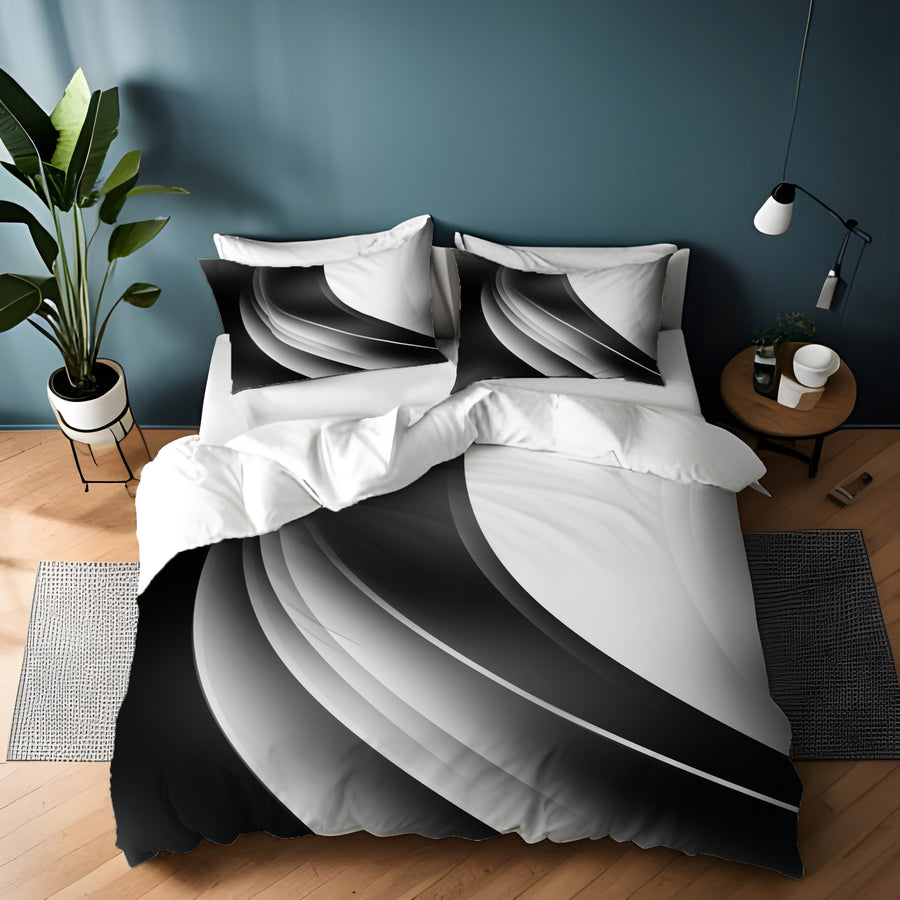 Black and White Curved Line Abstract Pattern Duvet Cover