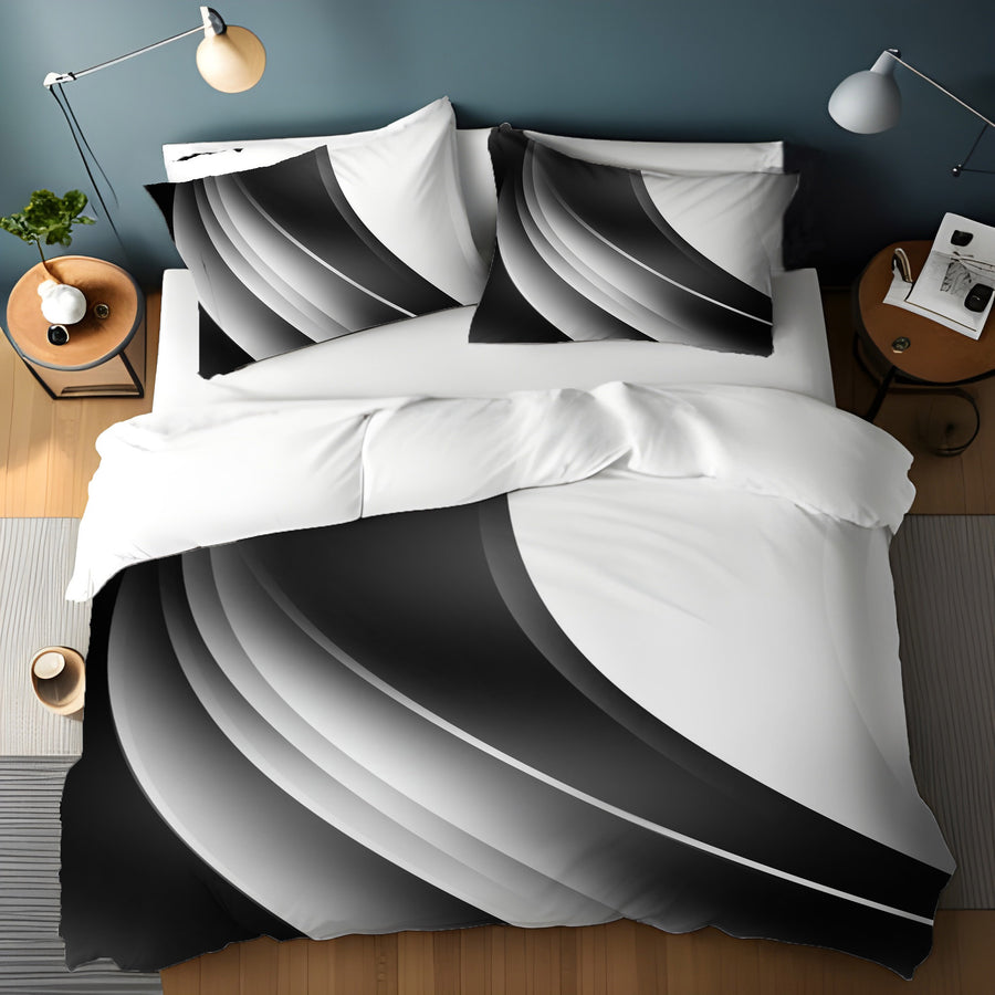 Black and White Curved Line Abstract Pattern Duvet Cover