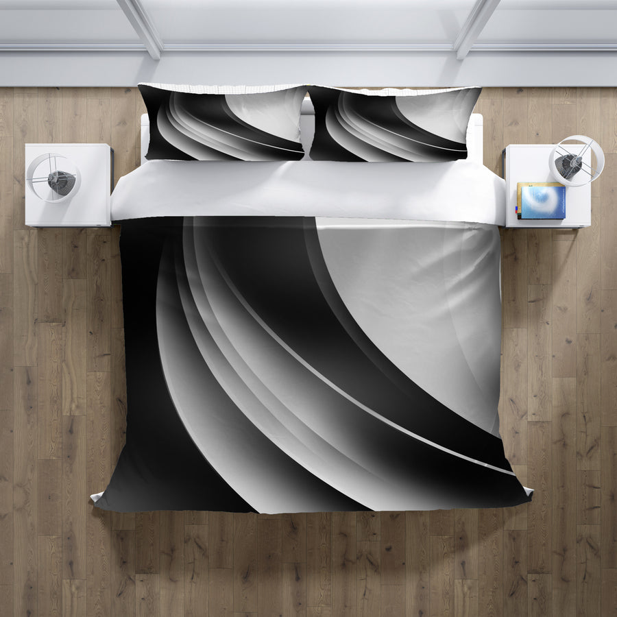 Black and White Curved Line Abstract Pattern Duvet Cover