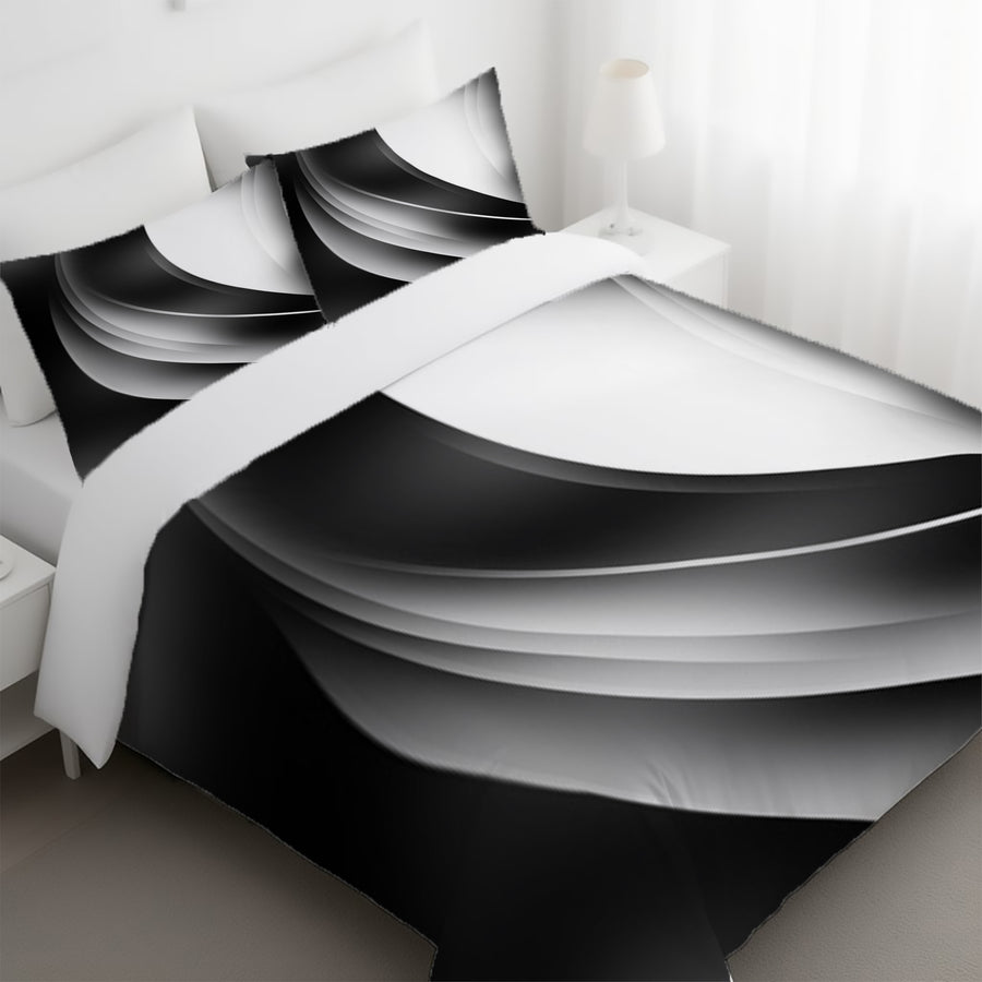 Black and White Curved Line Abstract Pattern Duvet Cover