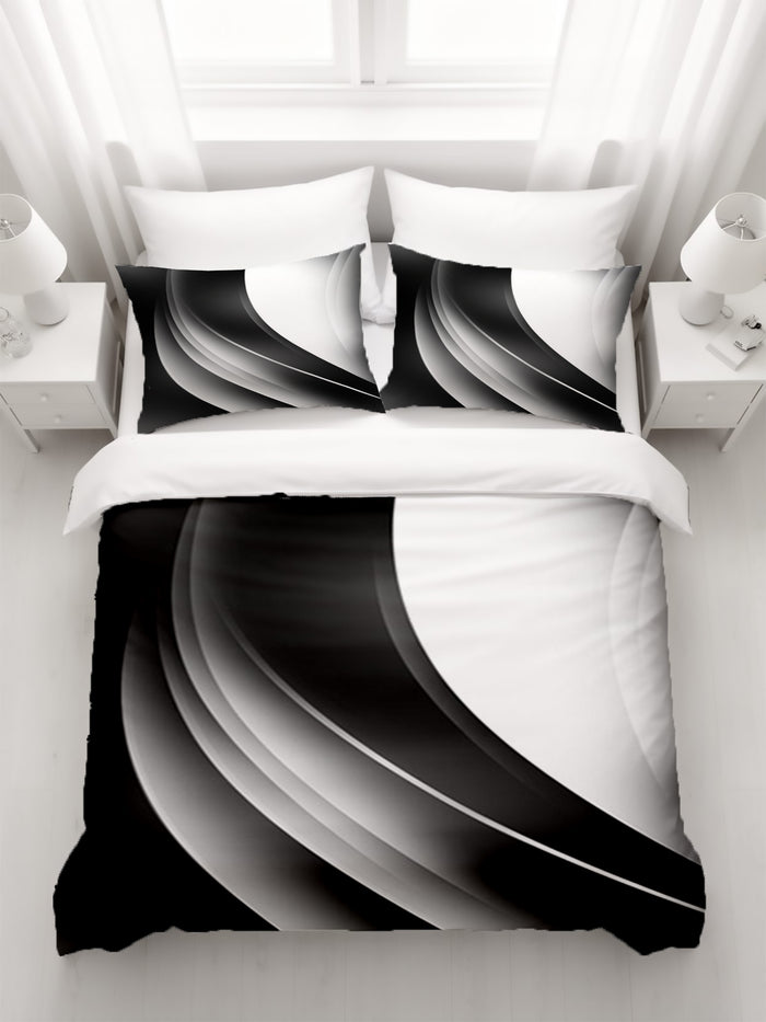 Black and White Curved Line Abstract Pattern Duvet Cover