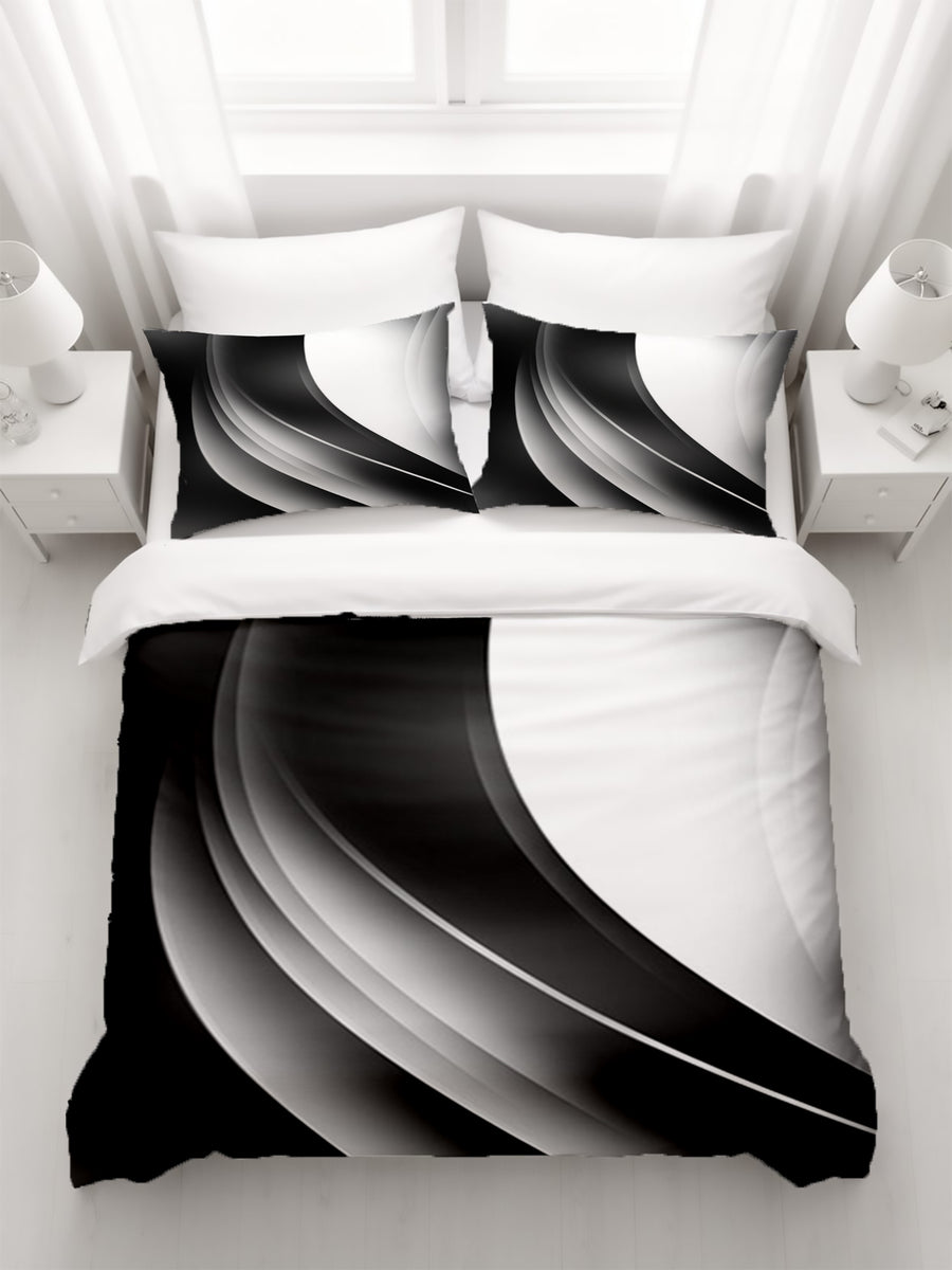 Black and White Curved Line Abstract Pattern Duvet Cover