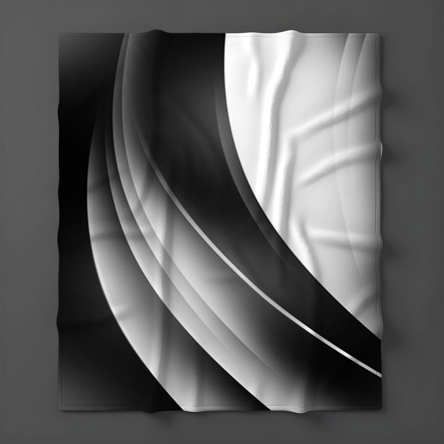 Black and White Curved Line Abstract Pattern Fleece Sherpa Blanket