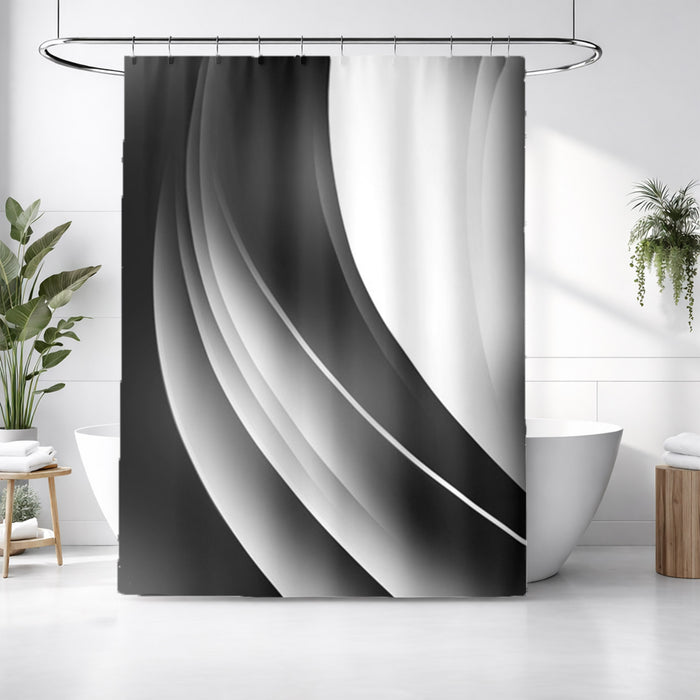 Black and White Curved Line Abstract Pattern Shower Curtain