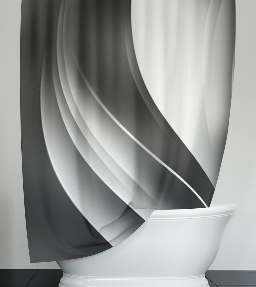 Black and White Curved Line Abstract Pattern Shower Curtain