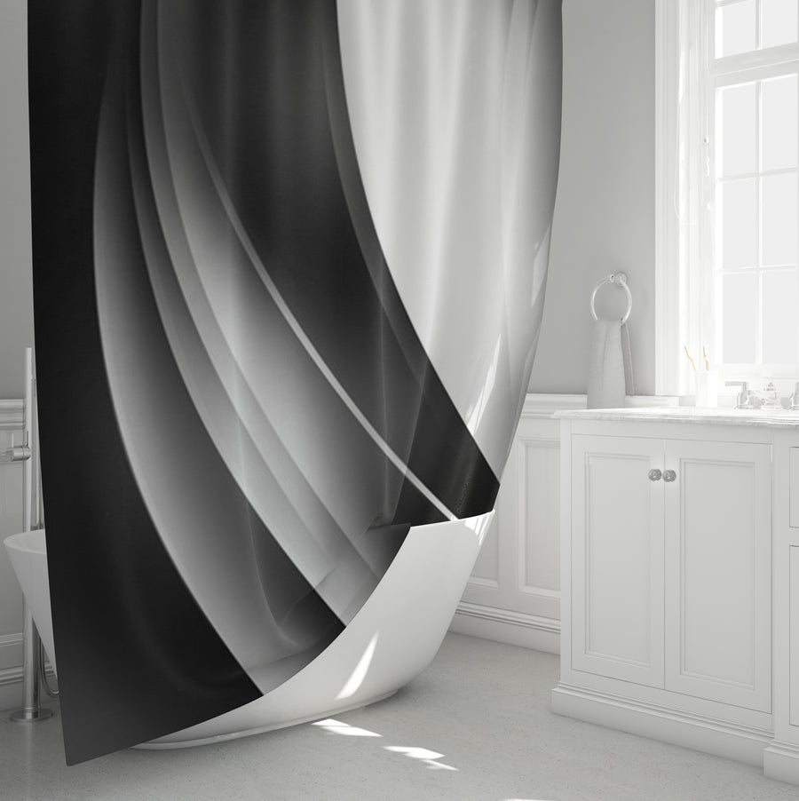 Black and White Curved Line Abstract Pattern Shower Curtain