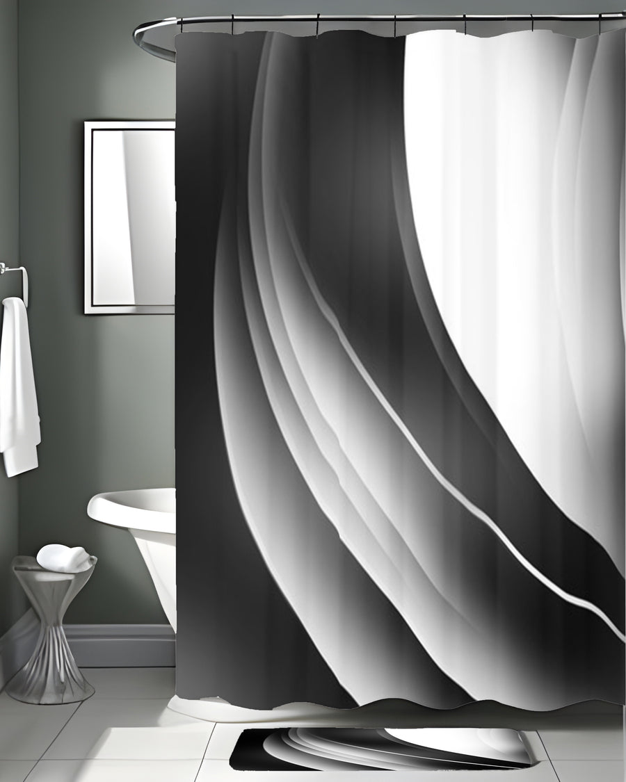 Black and White Curved Line Abstract Pattern Shower Curtain