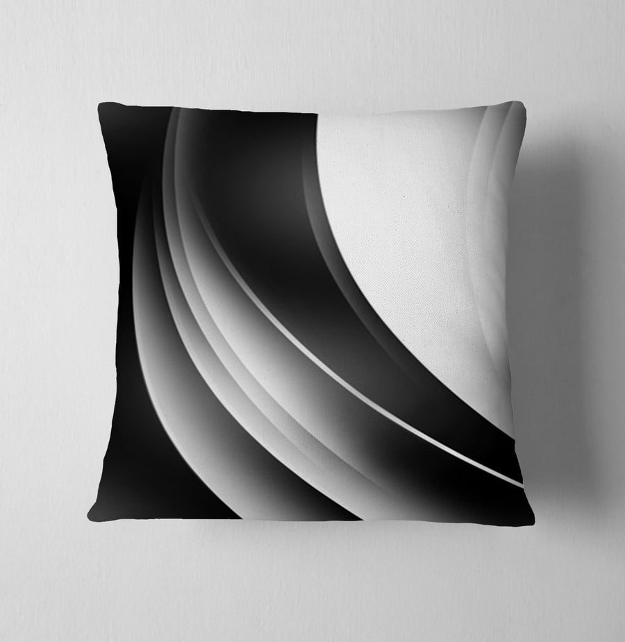 Black and White Curved Line Abstract Pattern Throw Pillow Cover