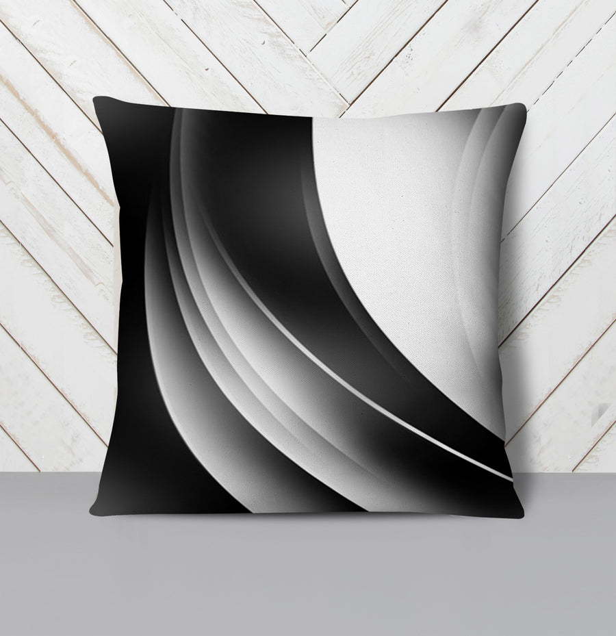 Black and White Curved Line Abstract Pattern Throw Pillow Cover