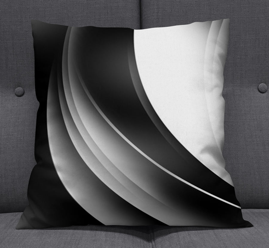 Black and White Curved Line Abstract Pattern Throw Pillow Cover