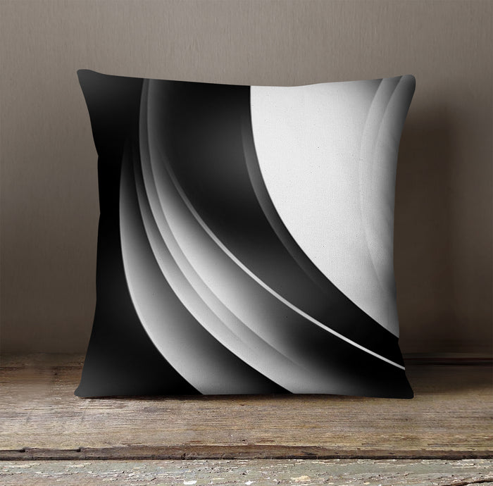 Black and White Curved Line Abstract Pattern Throw Pillow Cover