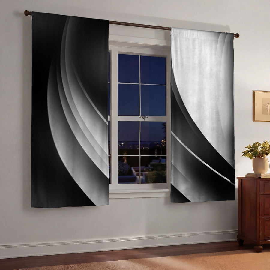 Black and White Curved Line Abstract Pattern Window Curtain