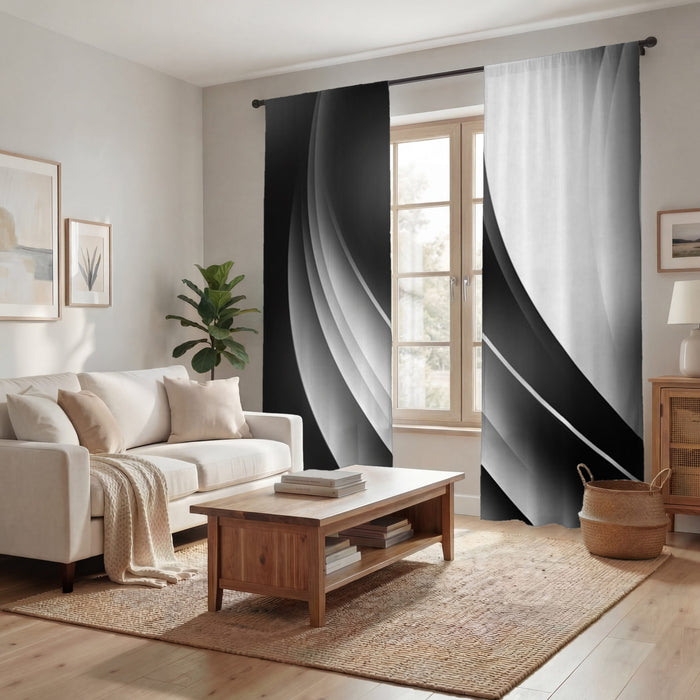 Black and White Curved Line Abstract Pattern Window Curtain