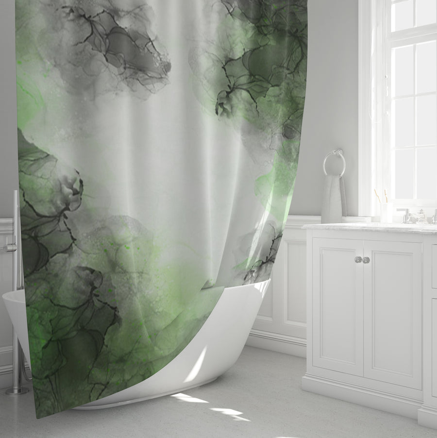 Green Smoke Abstract Texture Pattern Shower Curtain