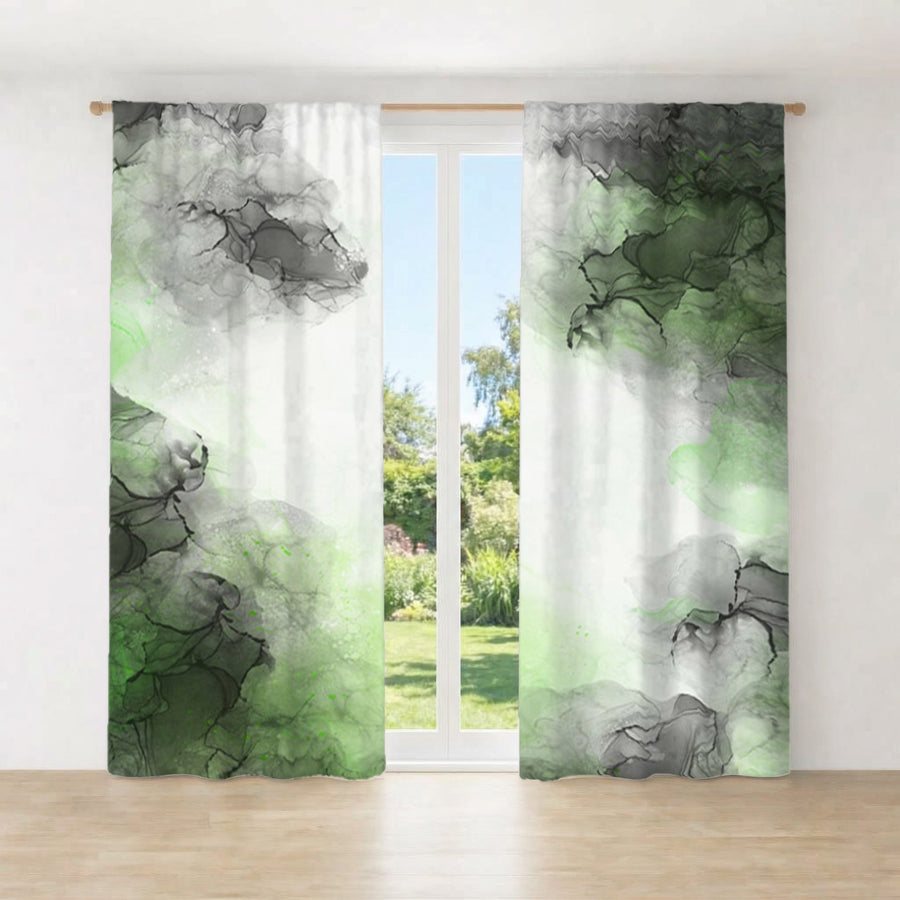 Green Smoke Abstract Texture Pattern Window Curtains