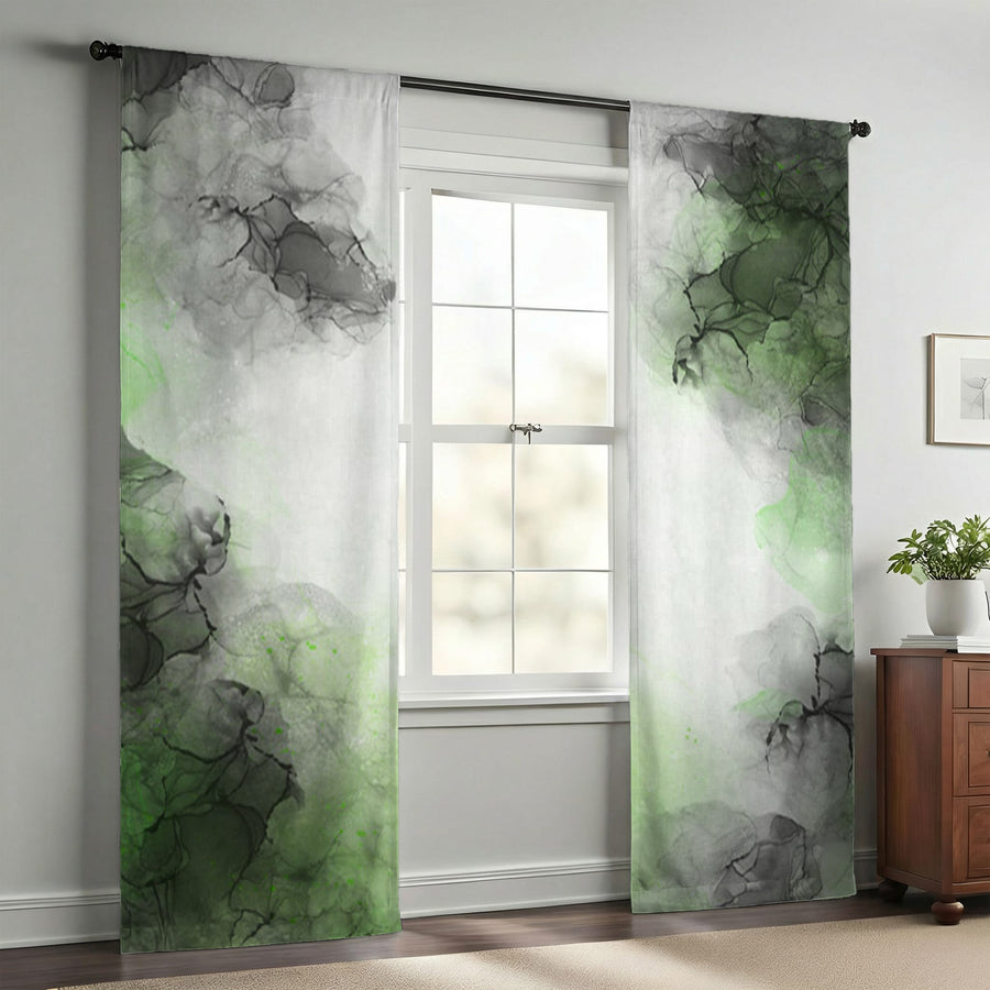 Green Smoke Abstract Texture Pattern Window Curtains