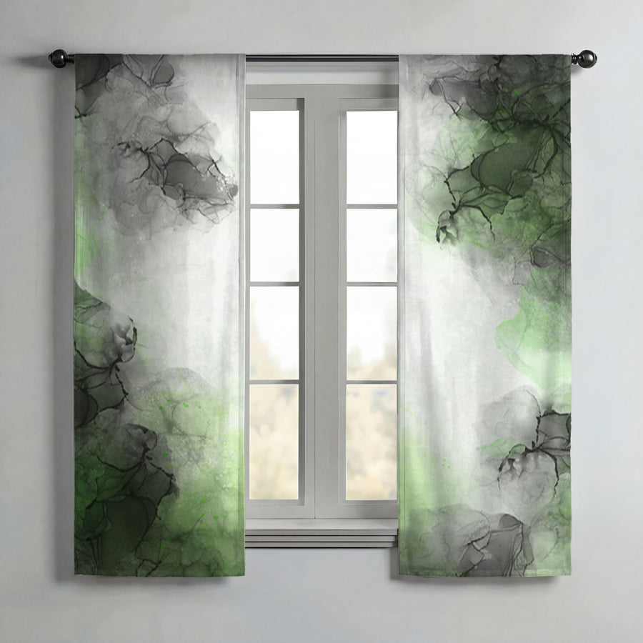 Green Smoke Abstract Texture Pattern Window Curtains