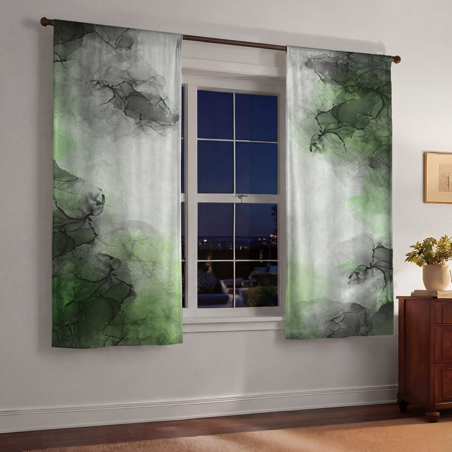 Green Smoke Abstract Texture Pattern Window Curtains