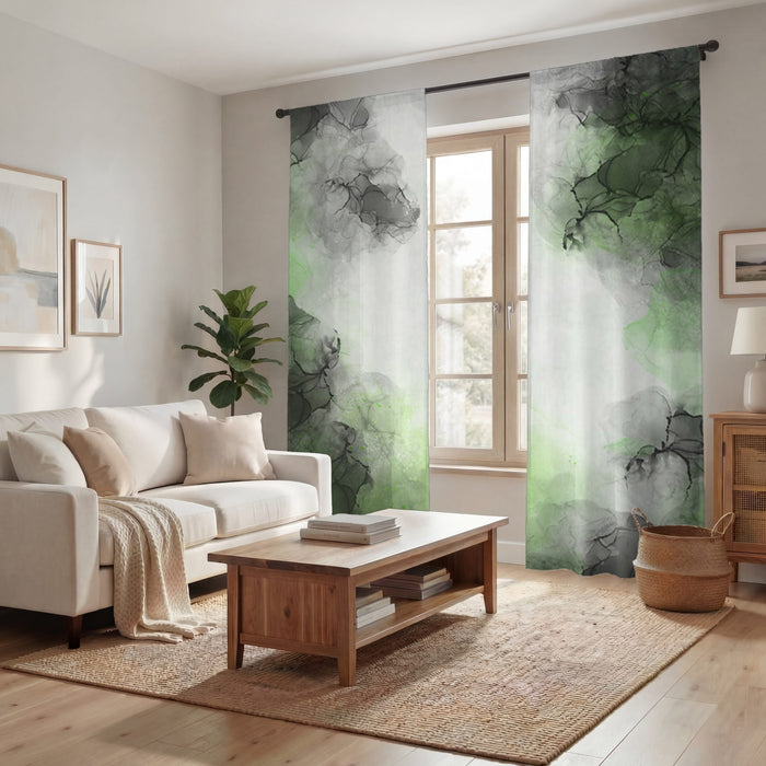 Green Smoke Abstract Texture Pattern Window Curtains