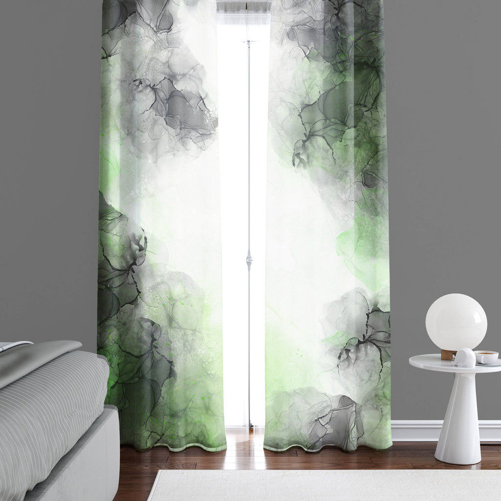 Green and Black Abstract Grunge Window Curtains - Deja Blue Studios