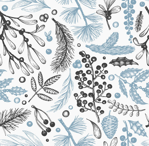 Blue Botanical Line Floral Pattern