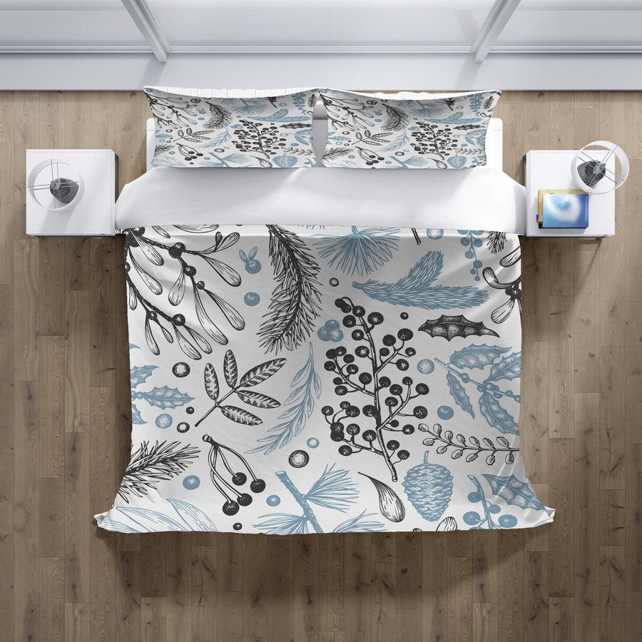 Blue Botanical Line Floral Pattern Duvet Cover