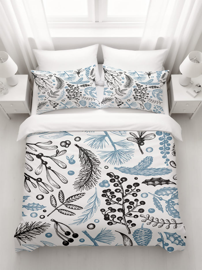 Blue Botanical Line Floral Pattern Duvet Cover