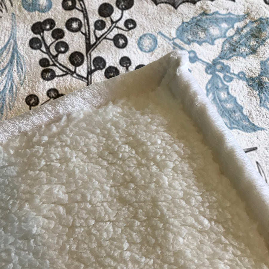 Blue Botanical Line Floral Pattern Fleece Sherpa Blanket
