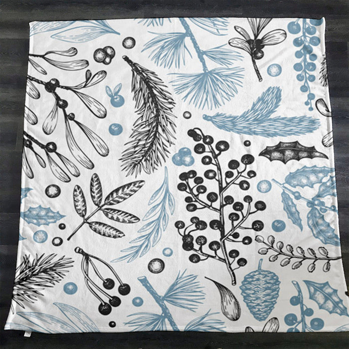 Blue Botanical Line Floral Pattern Fleece Sherpa Blanket