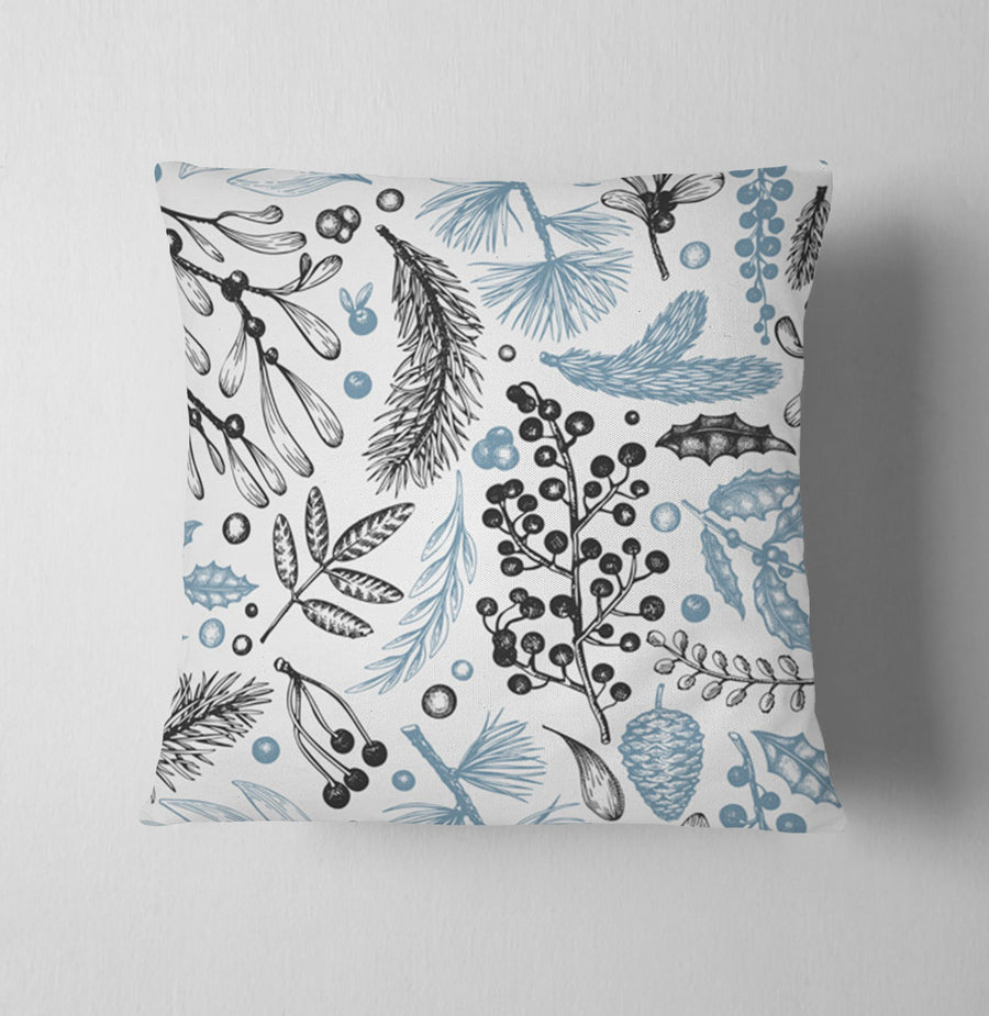 Blue Botanical Line Floral Pattern Throw Pillow Cover