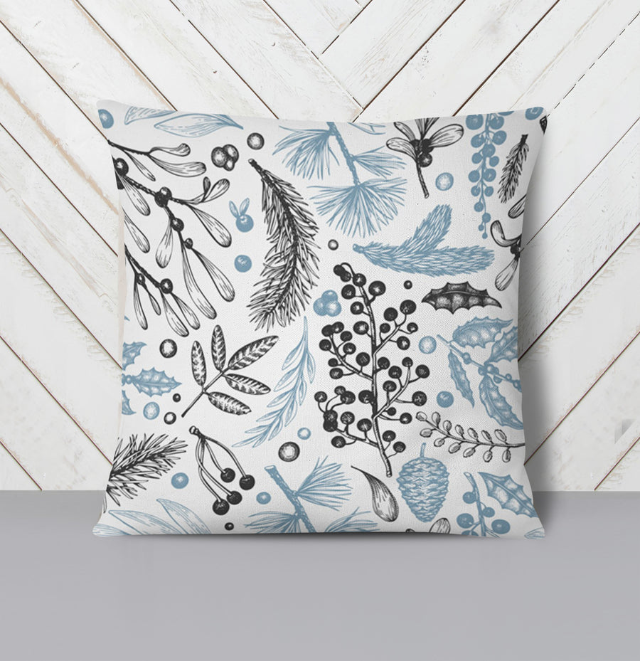 Blue Botanical Line Floral Pattern Throw Pillow Cover