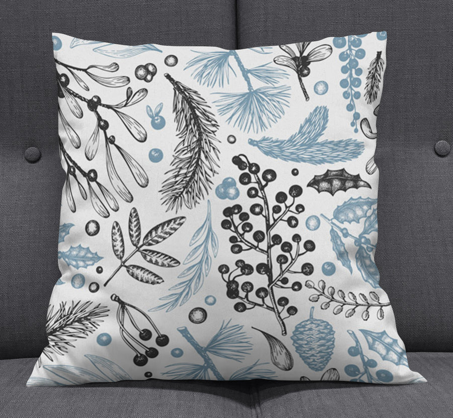 Blue Botanical Line Floral Pattern Throw Pillow Cover