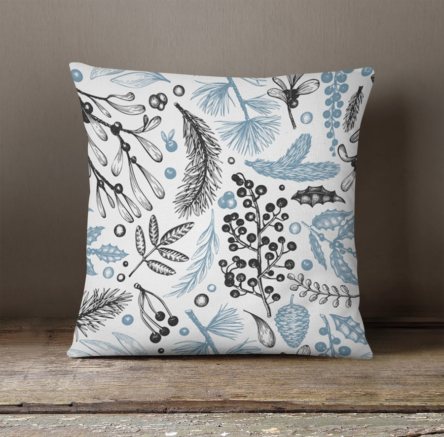 Blue Botanical Line Floral Pattern Throw Pillow Cover